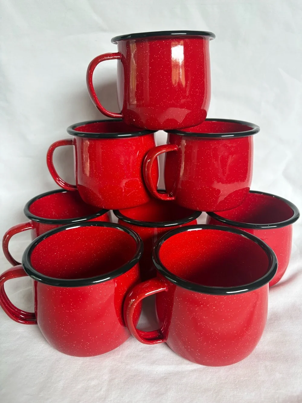 REDCO Set of 8 Red Speckled Enamel Camping Mugs New in Box